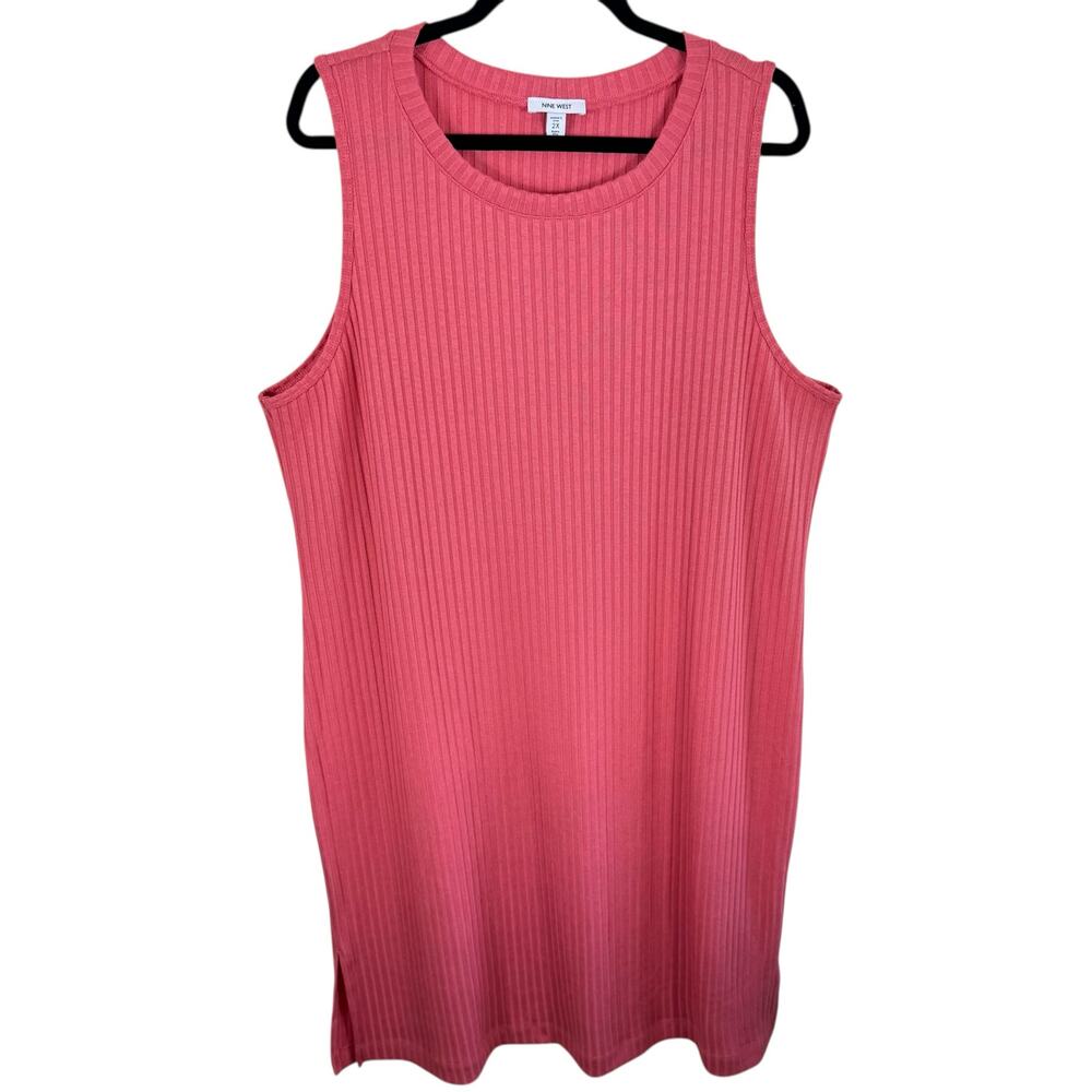 Nine‎ West Pink Coral Ribbed Knit Sleeveless Midi Shift Sweater Dress Size 2X